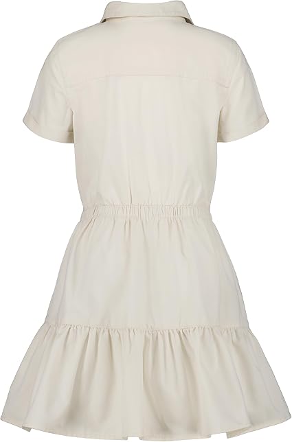 Nexore Girls’ Premium Cotton Shirt Dress – Elegant Short-Sleeve Button-Down Tiered Dress with Waist Bow