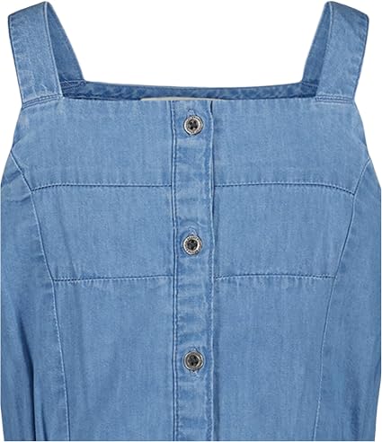 Nexore Girls’ Premium Denim Tiered Dress – Sleeveless Button-Front A-Line Dress with Comfortable Waist Fit