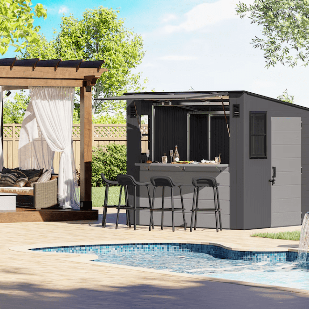 Suncast Cabana Entertainment Shed 8 ft. x 7 ft. Resin Storage Shed (Floor Included)