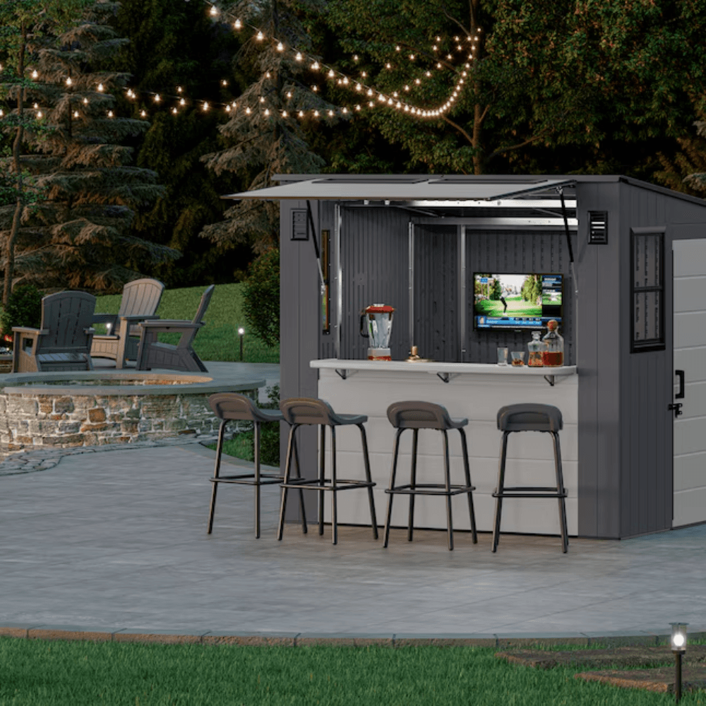 Suncast Cabana Entertainment Shed 8 ft. x 7 ft. Resin Storage Shed (Floor Included)
