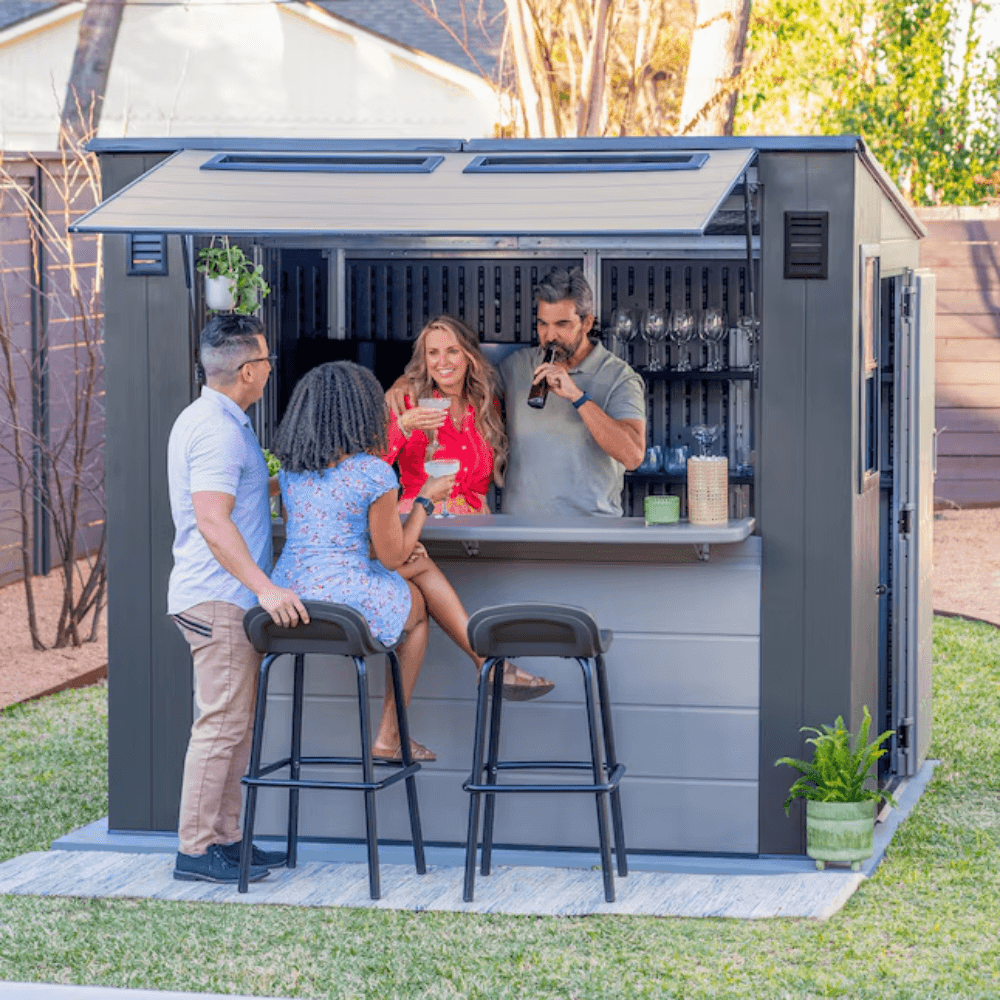 Suncast Cabana Entertainment Shed 8 ft. x 7 ft. Resin Storage Shed (Floor Included)